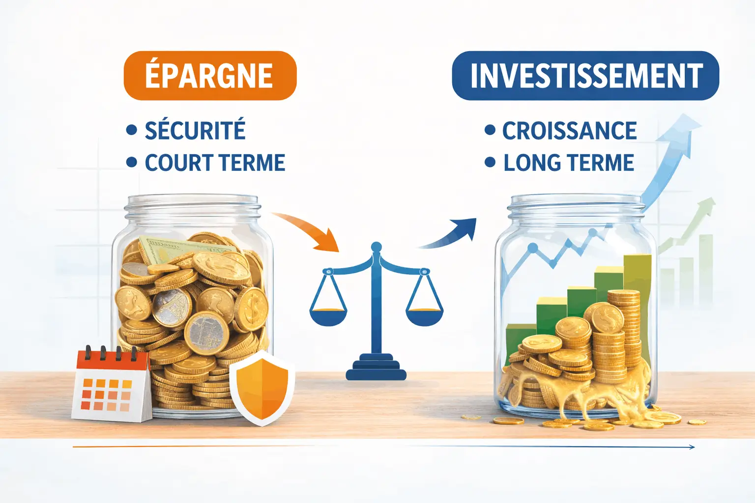 différence entre épargne sécurité court terme et investissement croissance long terme