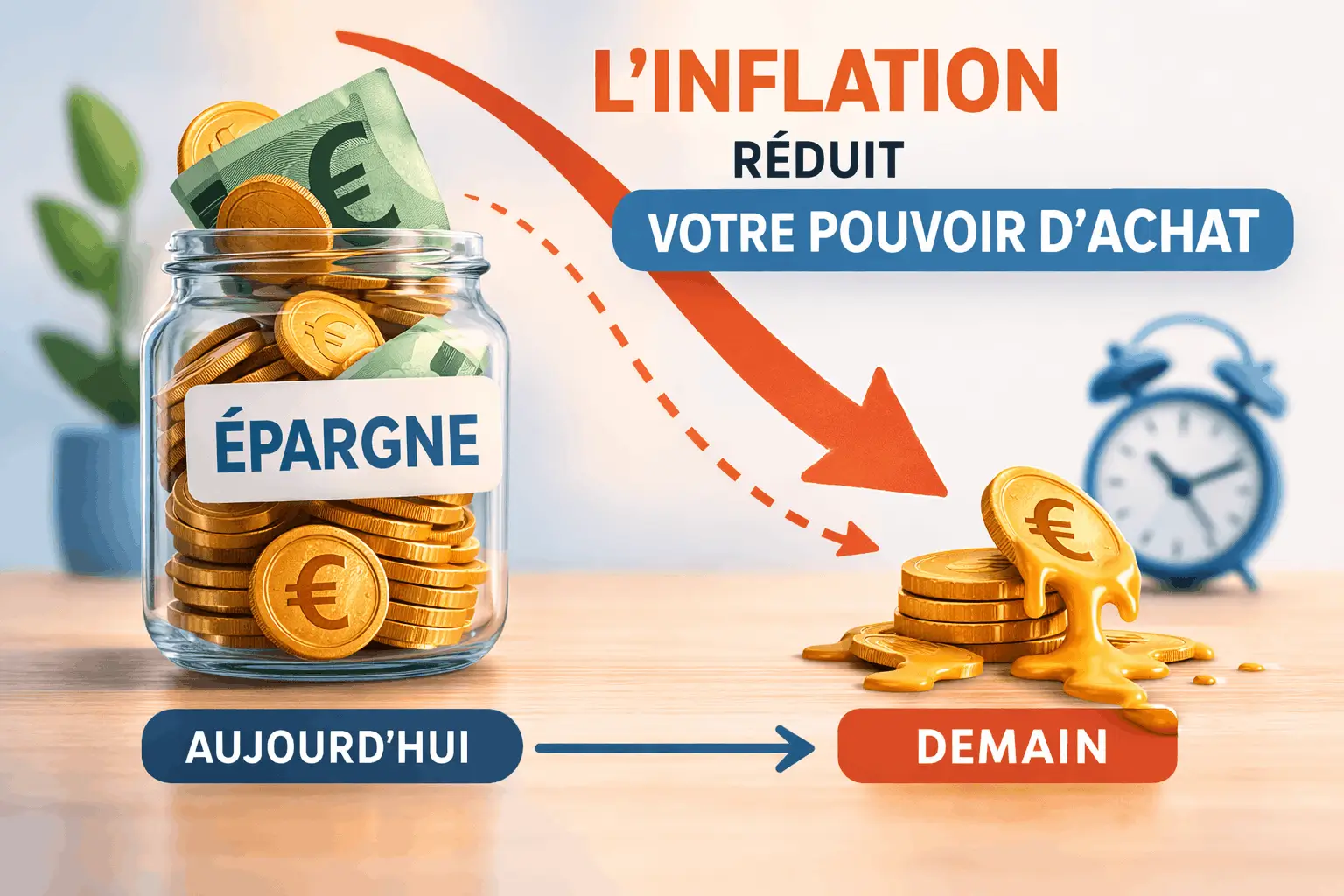 illustration-inflation-perte-de-pouvoir-dachat-argent-qui-fond-dans-le-temps