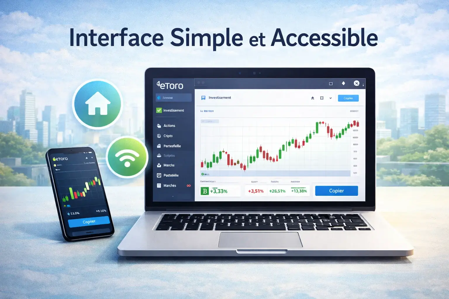 Interface simplifiée d'eToro en action